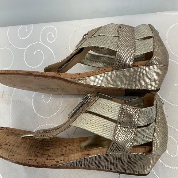 Donald J Pliner Gold Snake Print Leather Cork Wedge Sandals 6M Dori - Picture 6 of 9